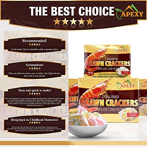 Apexy Authentic Prawn Crackers Uncooked, Crispy And Delicious Shrimp Chips For Party Appetizers And Snacks, No Msg, Cook And Serve, 8 Oz (227G), Pack Of 2 Muti Color No Msg Added #TOP5
