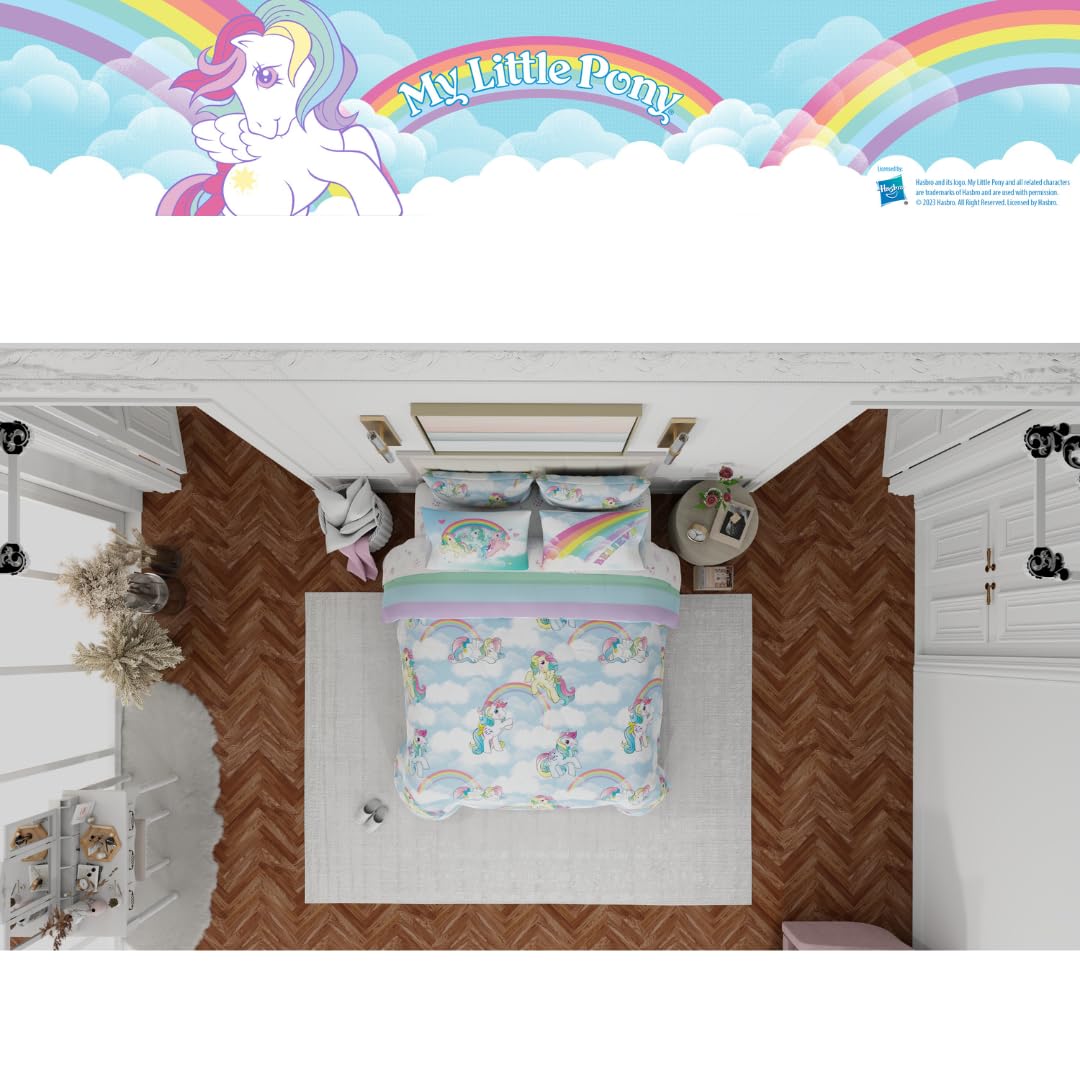 Franco Collectibles My Little Pony Classic Retro Rainbow Bedding 7 Piece Super Soft Comforter and Sheet Set with Sham, Queen, (100% Official Licensed Product)