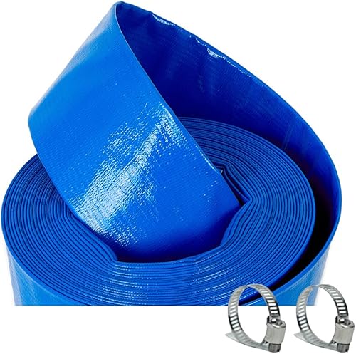 Suisvars Manguera de retrolavado de piscina de 3 pulgadas x 25 pies, manguera plana para piscina con 2 abrazaderas