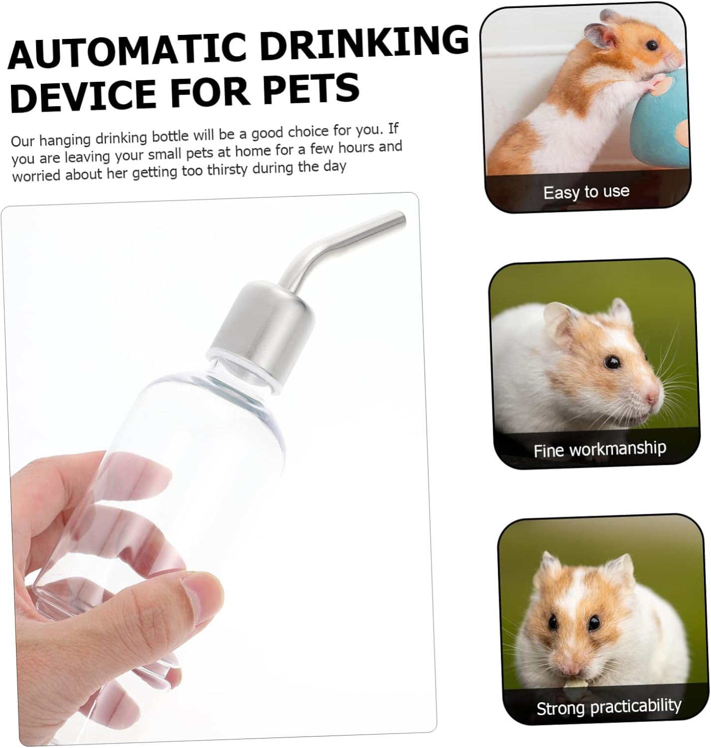 Healifty 2PCS Transparent Pet Hanging Water Bottles with Leak Stainless Steel Dispenser for Rabbits Chinchillas Guinea Pigs Easy to Install Animal Water Feeders for Pets