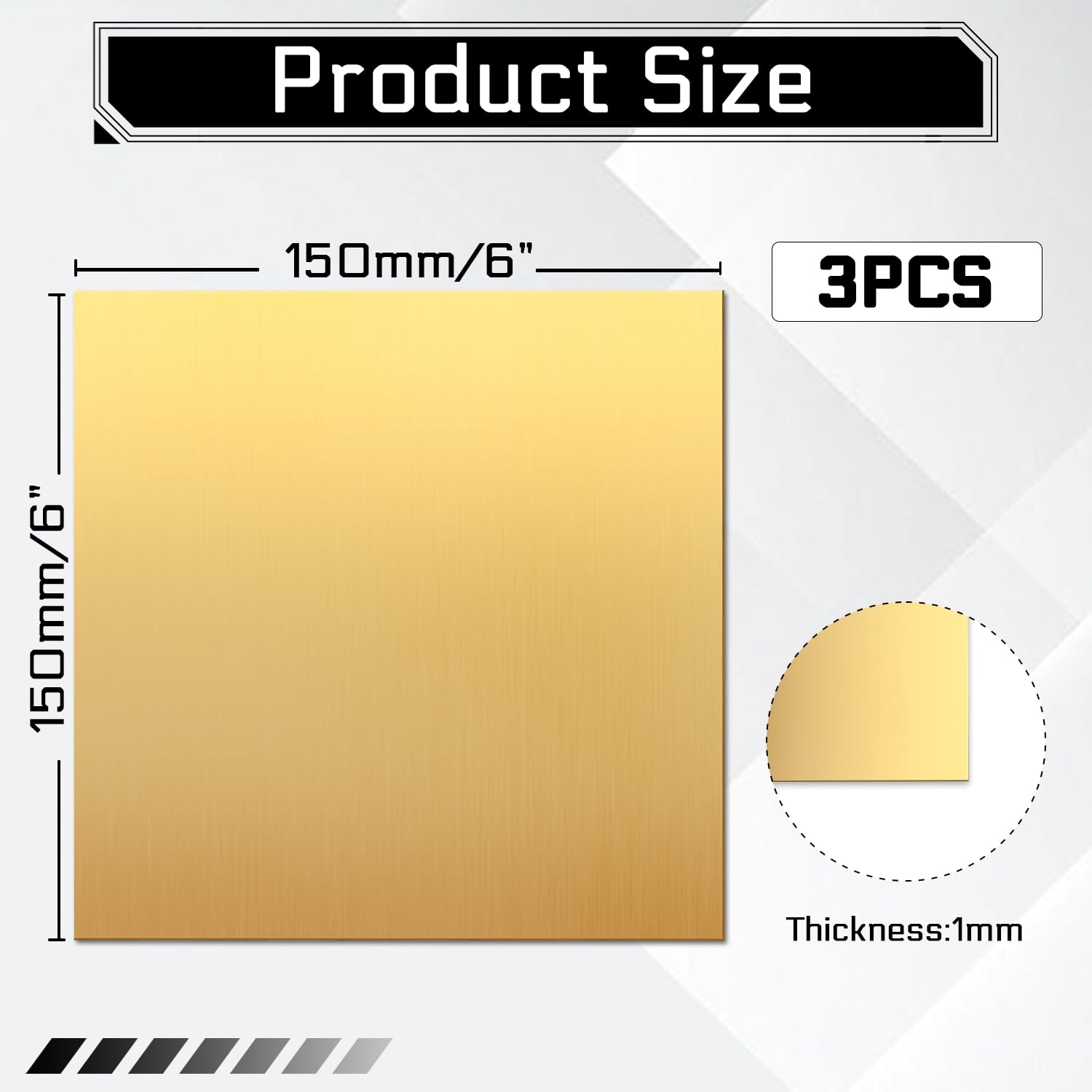 Blacha mosiężna 1 mm, 150 x 150 mm, płyta mosiężna, odporna na korozję, przycięta blacha metalowa, do modelarstwa, majsterkowania i majsterkowania, 3 sztuki