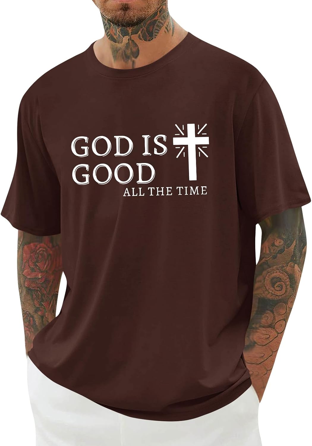 Mens Christian Shirts Shorts Sleeve Crewneck Jesus Cross Printed T Shirts Loose Graphic Tee