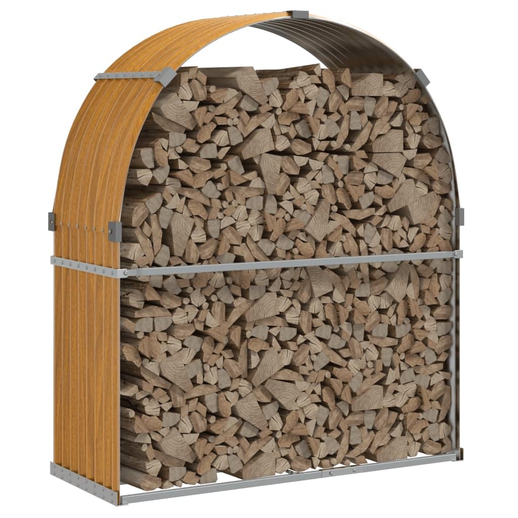 Mangloder Kaminholzunterstand in Holzoptik aus verzinktem Stahl 120 x 45 x 140 cm, Brennholz Regal für Outdoor und Indoor, mit 2 Haken, Lagerung für Kamin und Ofen