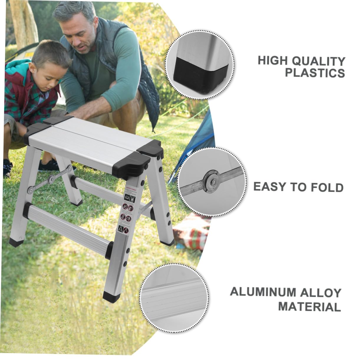 Toyvian Scala Pieghevole in Lega di Alluminio Sedile da Trekking, Sgabello Pieghevole Portatile per Pesca e Attività Outdoor, Sedia Multifunzione Leggera per Casa, Ufficio e Campeggio