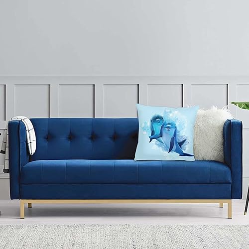 Miniatura 6 de Aiputao Funda de almohada decorativa con diseño de animales marinos y delfines en acuarela, de 18 x 18 pulgadas, moderna, cuadrada, color azul, para