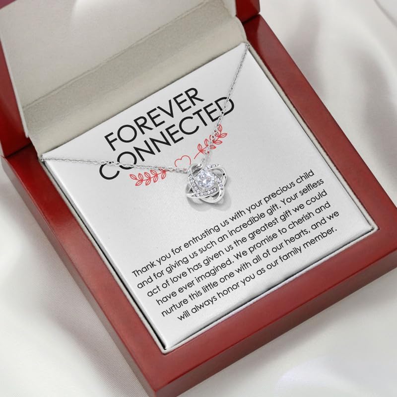 Birth Mom Necklace Silver Plated Love Knot Mahogany - Giving Us Such An Incredible - Appreciation Mommy Adoption Mother from Adoptive Parents