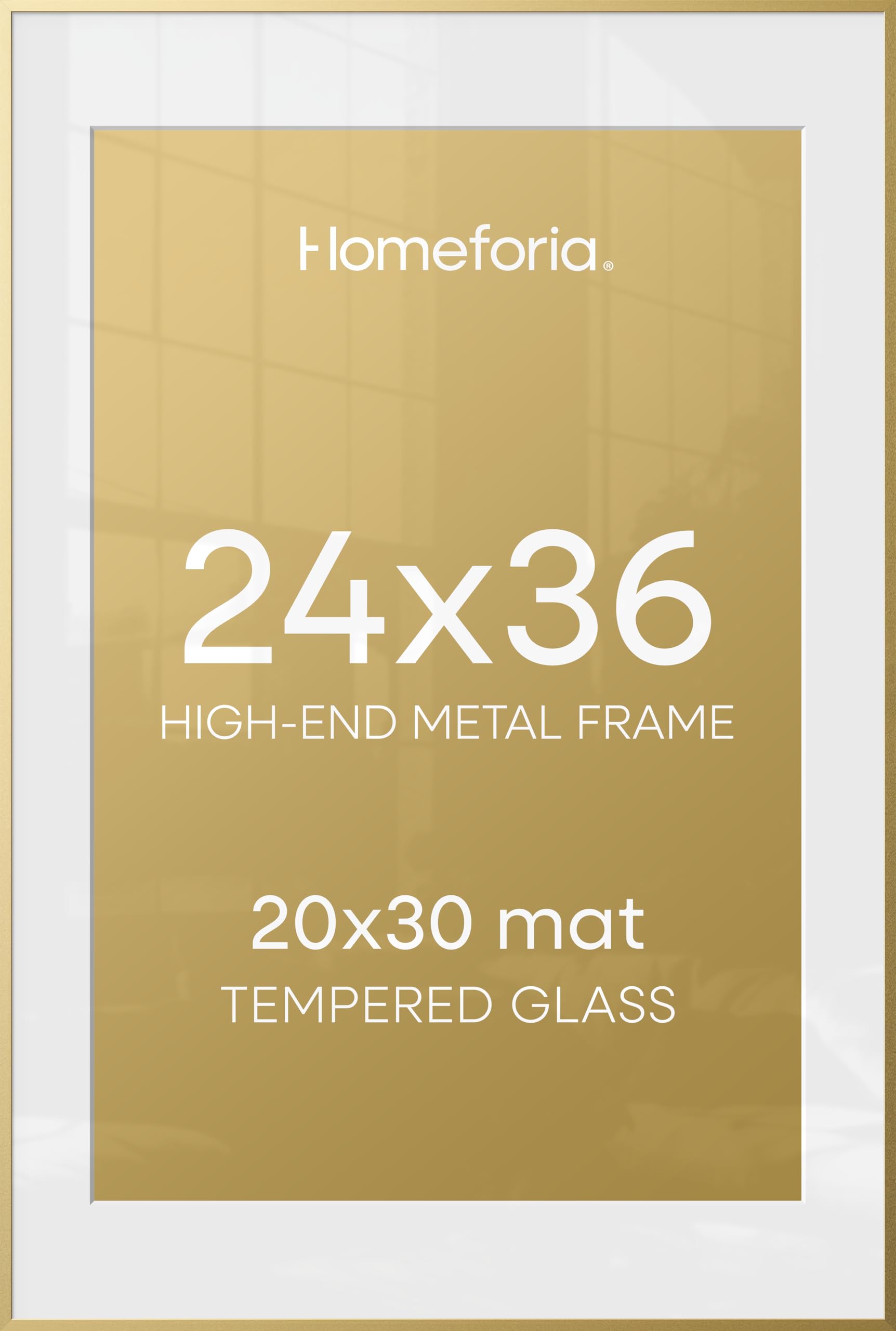 Homeforia 24x36 Gold Poster Frame, High-End Metal, 20x30 Mat, Glass