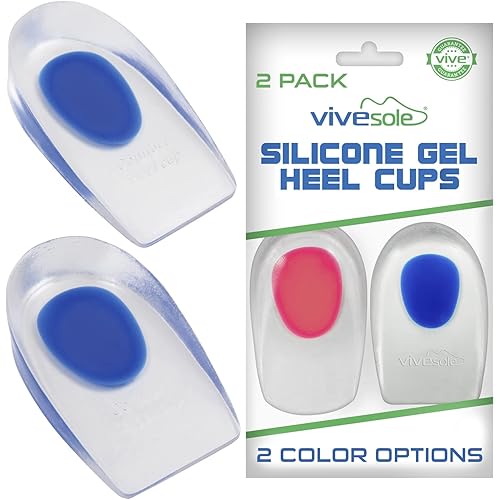 ViveSole Gel Heel Cups (Pair) - Silicone Cushion Insert Pads for Pain Relief, Plantar Fasciitis, Heel Spurs, Shoes, Achilles Treatment - Foot Comfort Support Protectors for Women, Men (Blue, Large)
