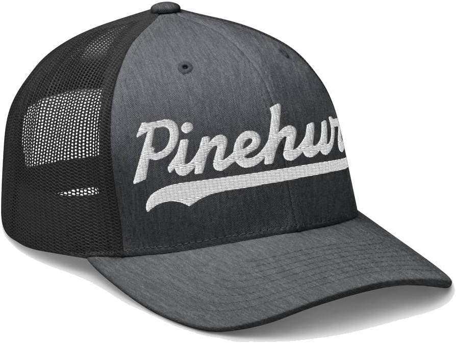 Pinehurst Hat Pinehurst Trucker Hat Baseball Script Embroidered Cap Vintage Sports Gift Souvenir Headwear Dark Heather Gray
