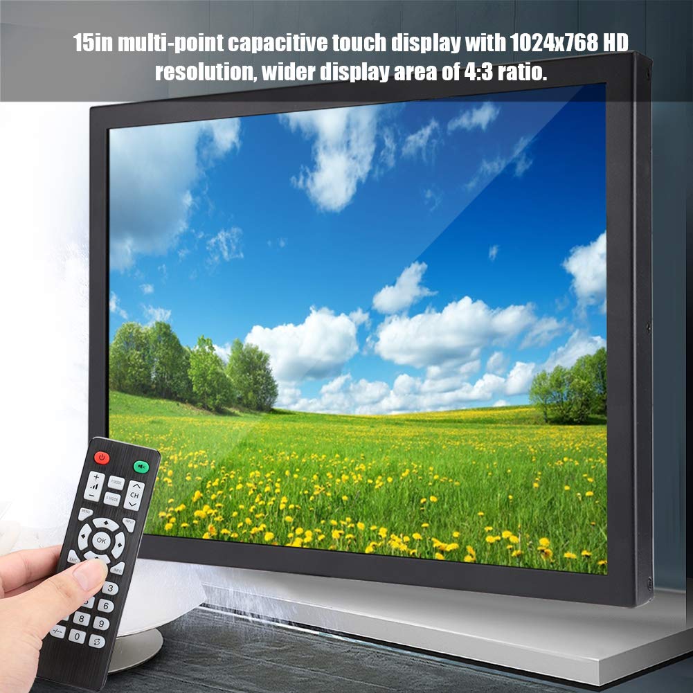 Sxhlseller Monitor Portátil, 15 Pulgadas 1024x768 HD Monitor Industrial de Metal Completo HDMI/VGA/AV/BNC/USB para PC, TV, CCTV, Cámara, Etc.(EU)