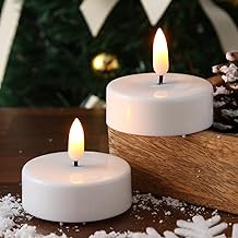 LED Maxi Teelichter mit flackernder 3D Flamme Jumbo Teelichter aus Kunststoff Batteriebetrieb Timer D: 5,8cm weiß 2er Set