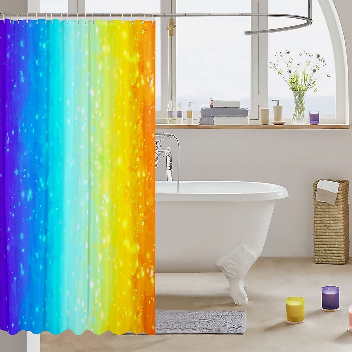 HSFFBHFBH Tenda da doccia con motivo a strisce arcobaleno colorato, bagno, tessuto in poliestere impermeabile, decorazioni per la casa, tende da bagno lavabili 220x180cm/87x71in(WxH