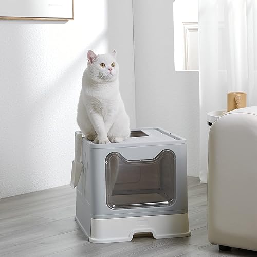 Miniatura 6 de Vealind Caja de arena plegable para gatos con tapa, entrada frontal y salida superior, XXL, extra grande, cubierta de espacio, cajas de arena para