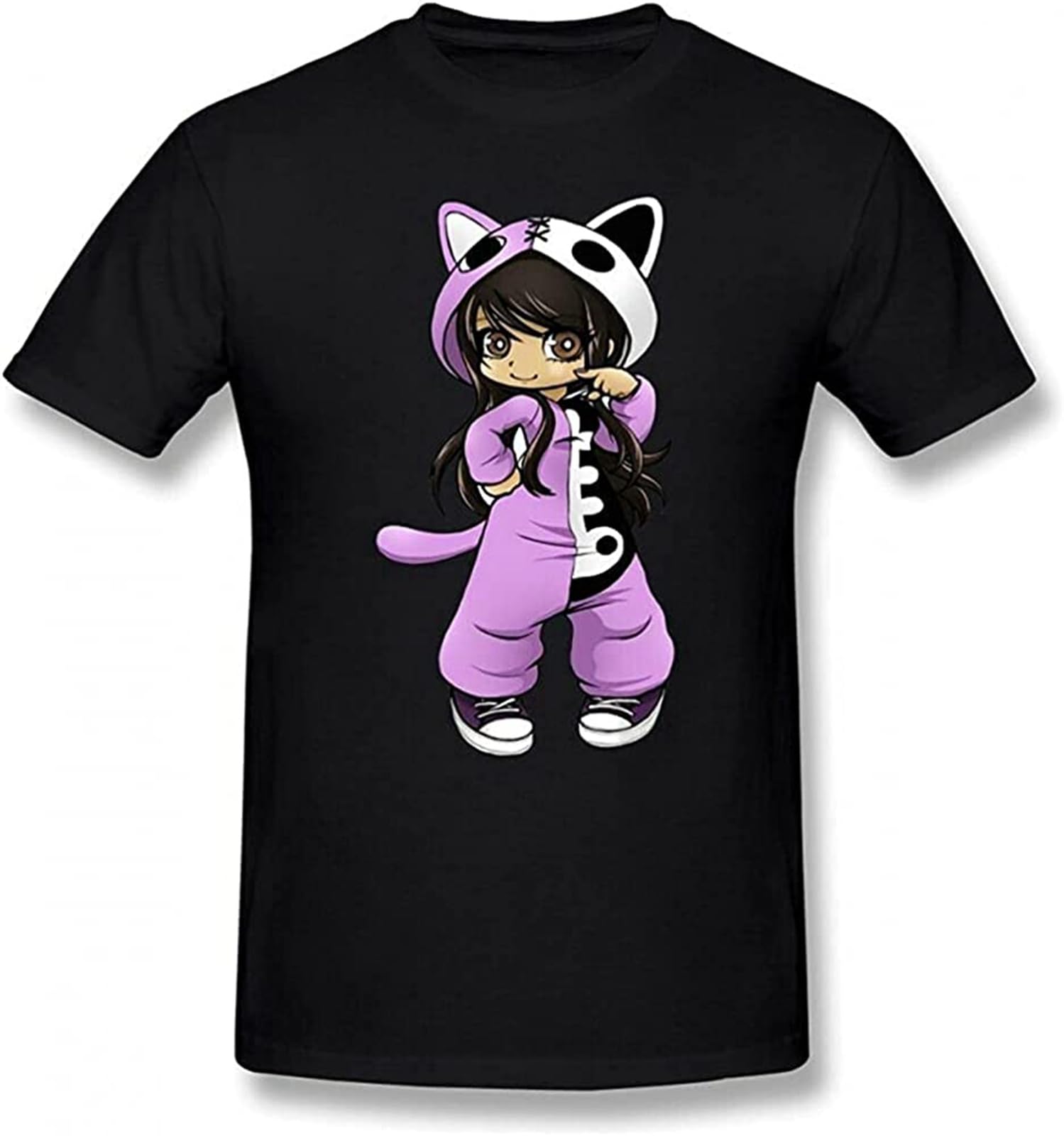Plandoo Black Aphmau Youtuber Merch Gaming T-Shirt Printed Graphic Mens Top Tee Large