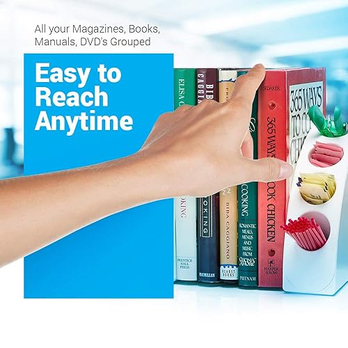 Miniatura 7 de AdirOffice Sujetalibros inteligentes y organizador de escritorio de oficina, plástico resistente con parte inferior antideslizante, incluye pozos de