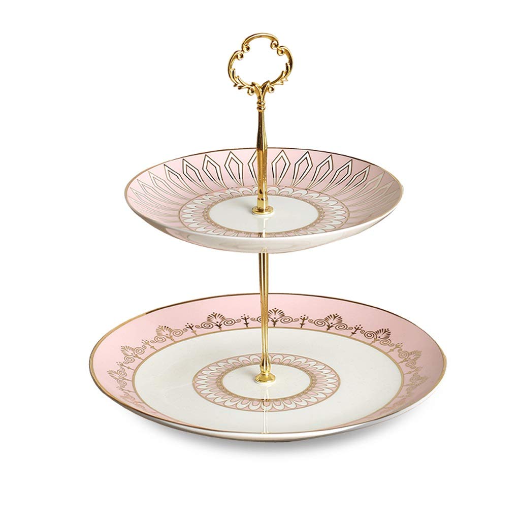 Présentoir dessert double couche rose pour ne plus manquer d'espace sur votre buffet de fête