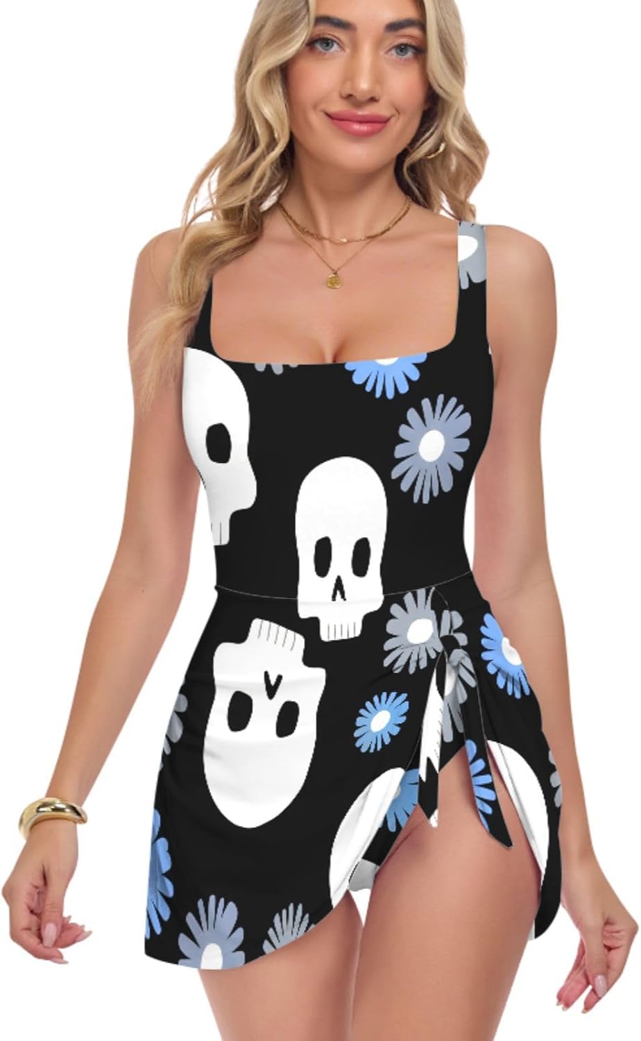 Skull Flowers Floral Women's One Piece Swimsuits Tummy Control Bathing Suits S 2301949
