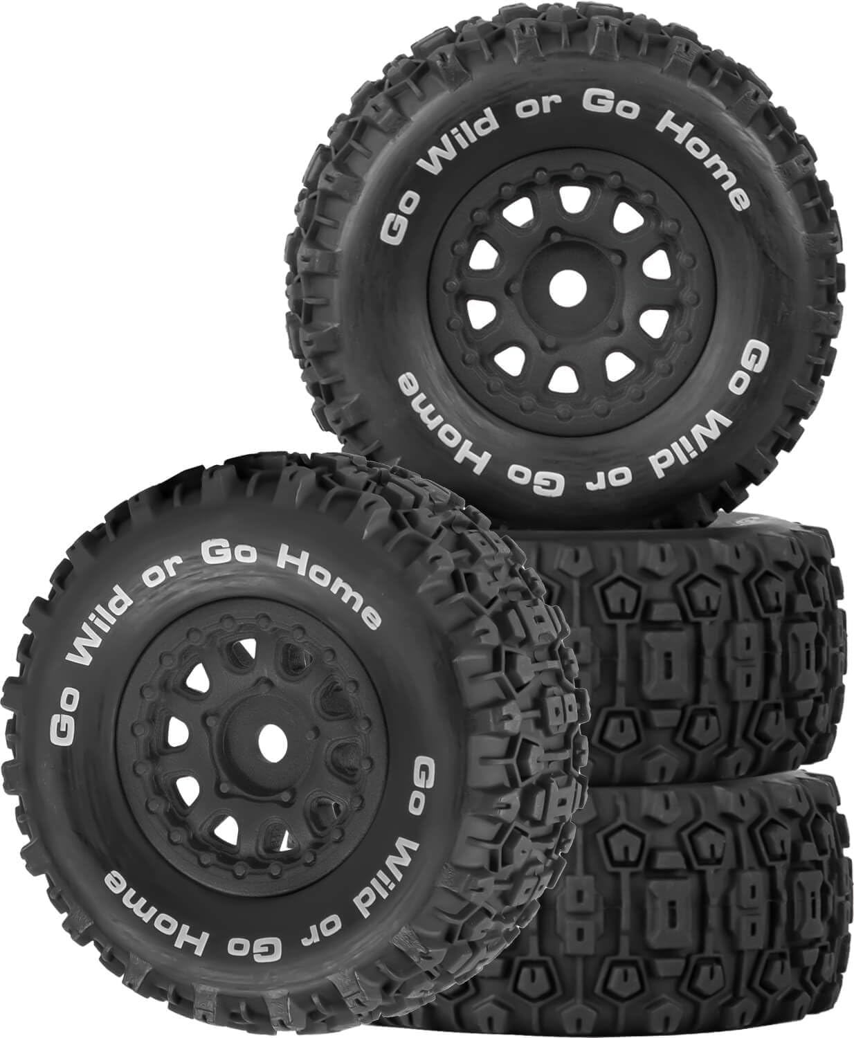 4PCS RC Wheel Tire for 1/14 Mojave Grom,BRCatWPark Hex Wheels Rims and Rubber Tire Soft Tires,RC Drift Off Road Buggy Rally Truck Wheels and Tires for 1/14 Mini Mojave Grom,Black