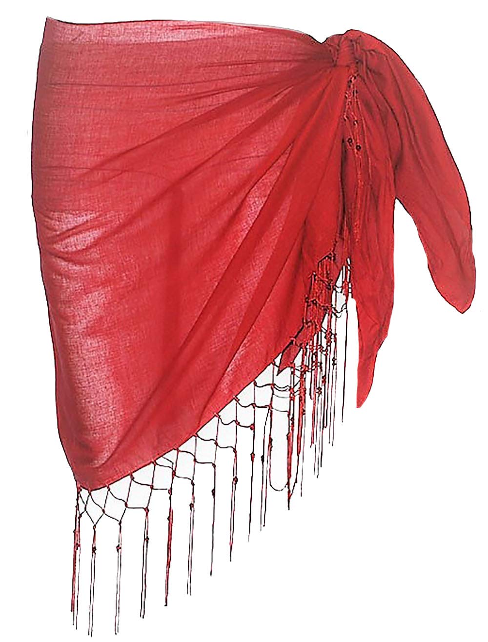 P4f Unisex Red Half Cotton Sarong With Tassels (Cotton, )
