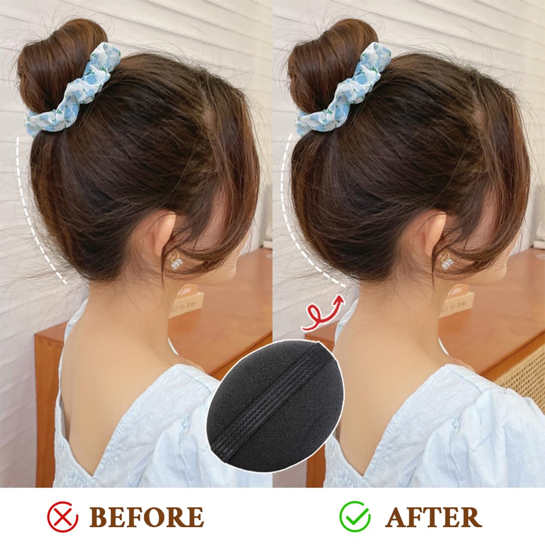 Conjunto de 7 Piezas Base de Aumento de Volumen de Cabello Herramienta Trenzado de Inserción de Cabello Bollos de Esponja Negro