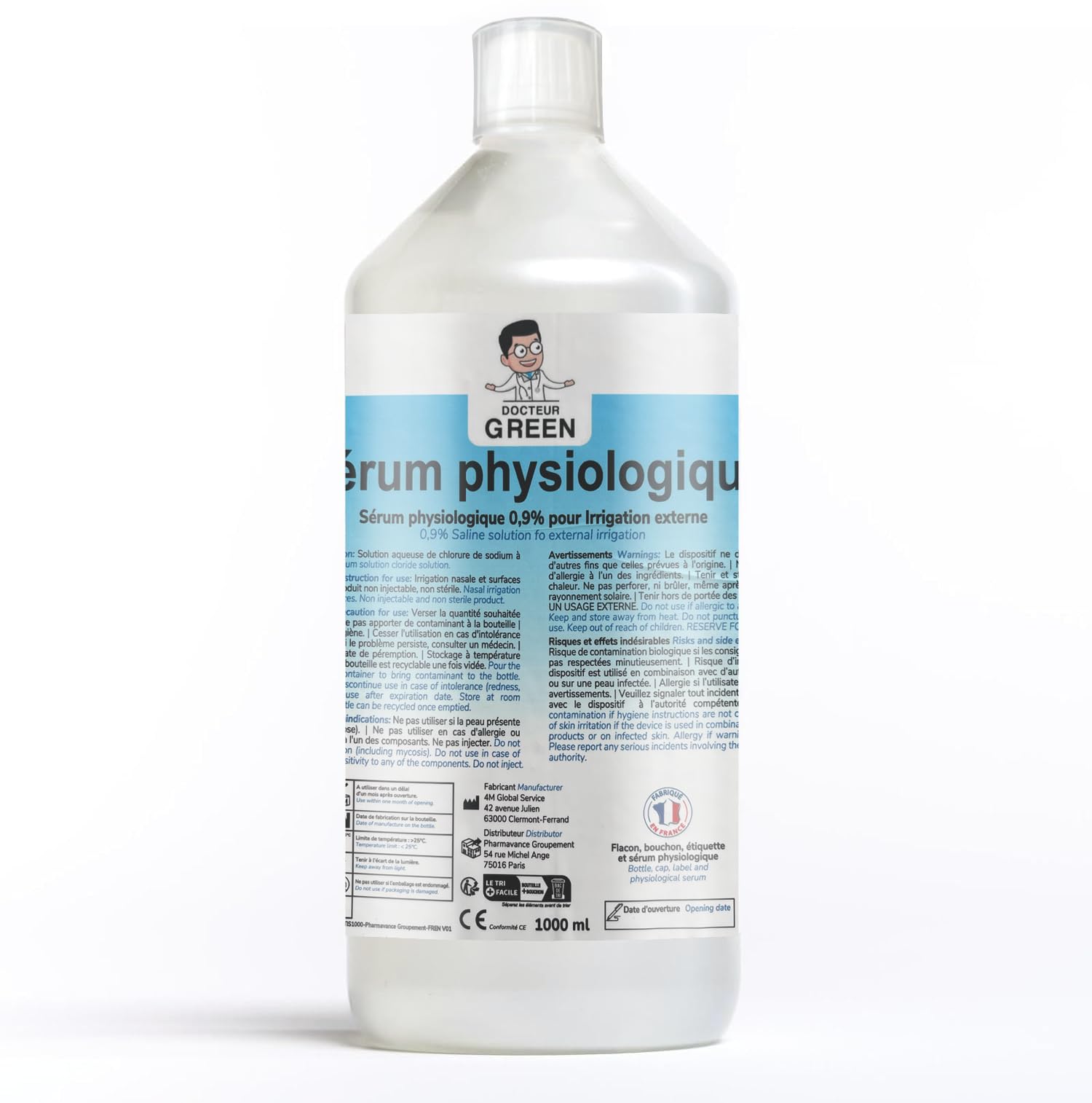 NaCl 0.9% - 1L - DR. GREEN - Isotonische physiologische Kochsalzlösung Nasenfrei Baby Nase Wundreinigung Saline Solution Lösung für die Nasen Augen (1 L)