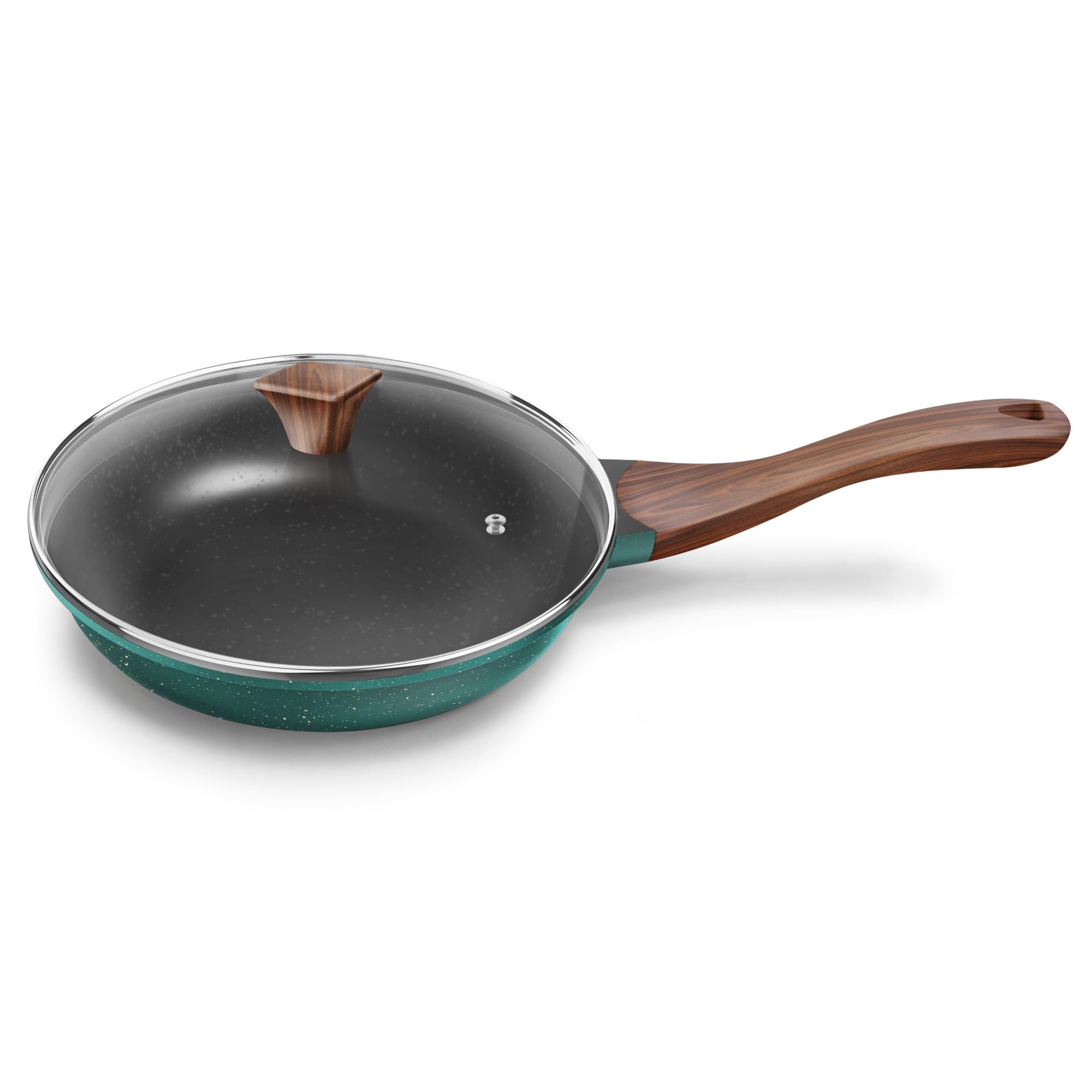 ‎Preethi Artistic Collection Die Cast Non Stick Fry Pan, 24 cm,with Glass Lid, 5 Star Non Stick Effect, Cook & Serve, Ocean Green