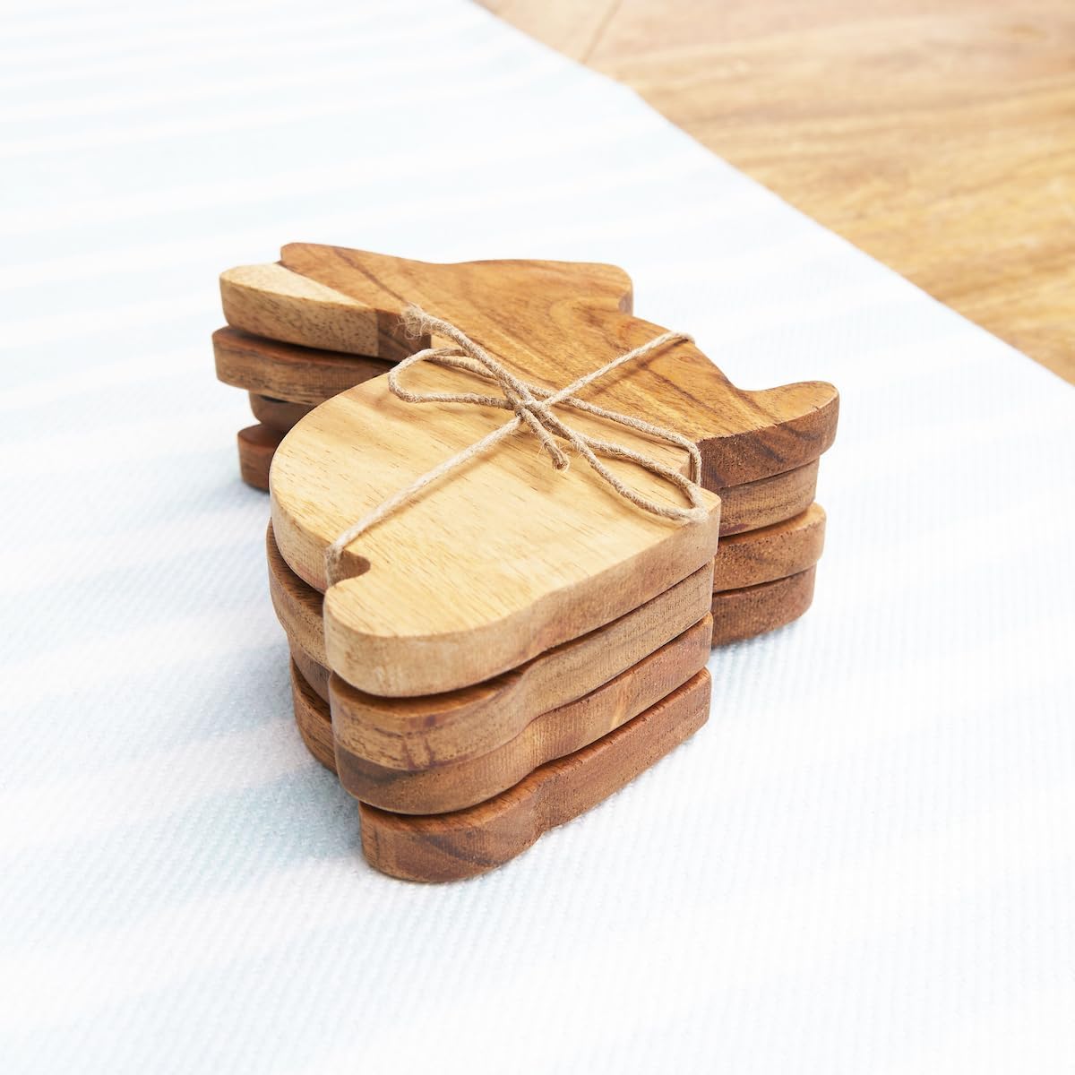 C&F Home Easter Bunny Shaped Acacia Wood Premium Set of 4 Protective Drink Setter Coasters 4" Coffee Tea Glass Cups Spring Bunnies Coffeetable Dining Dinner Kitchen Home Living Room Decor Decoration