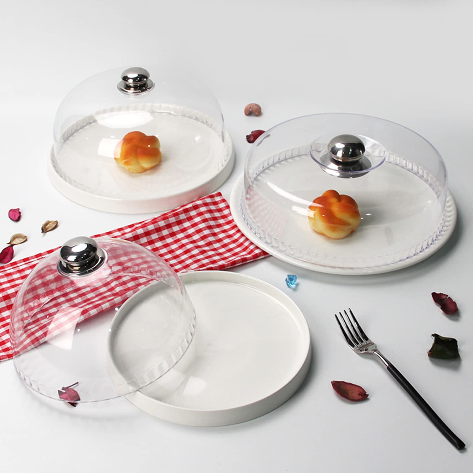 Tapa para el microondas,Juego de soporte redondo para pasteles, recipiente de exhibición de pasteles con cubierta de cúpula de plástico y vidrio, tapa protectora contra salpicaduras de alime