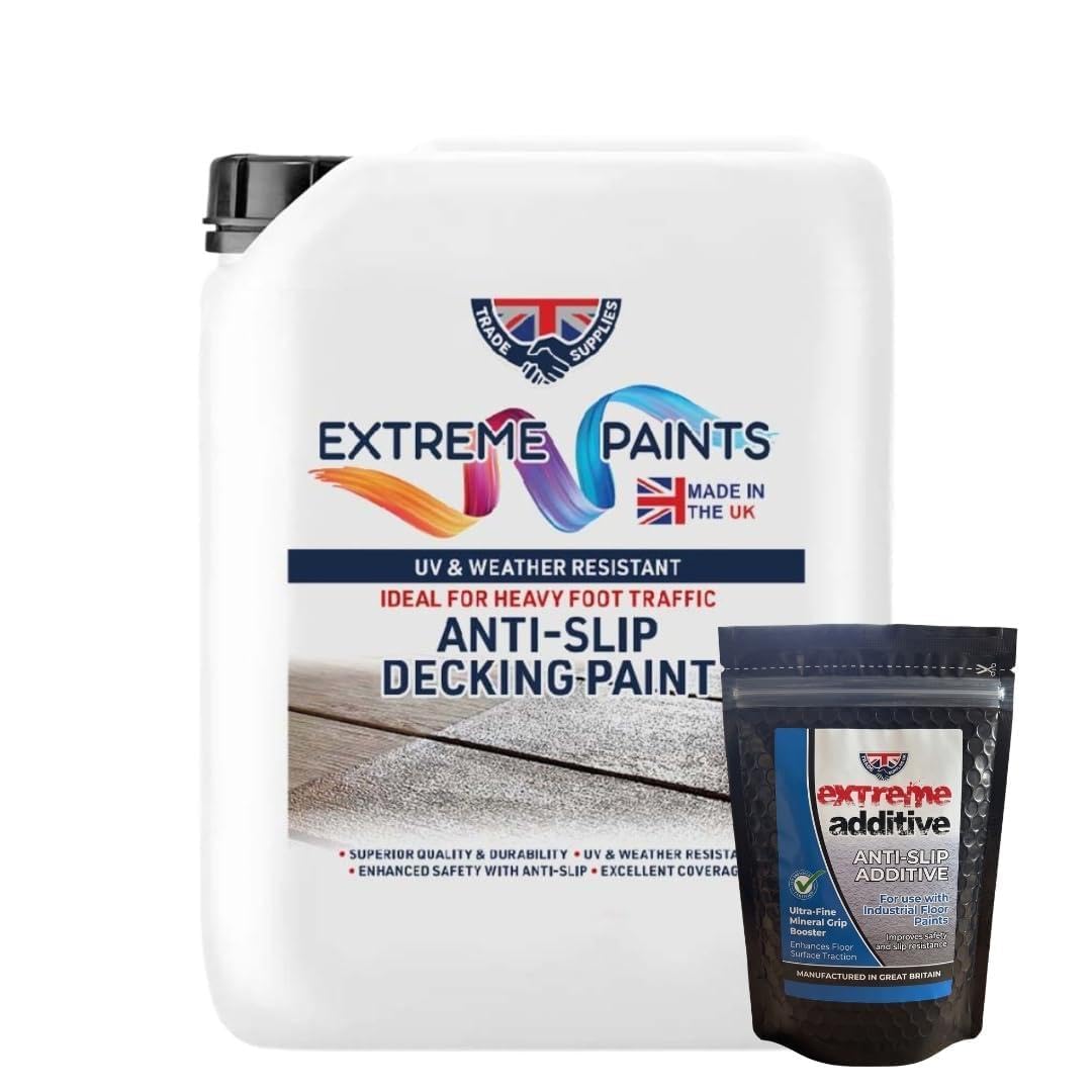 TRADE SUPPLIES UK - Extreme Anti-Slip Decking Paint – Long-Lasting Outdoor Wood Coating for Safety & Grip. Weather-Resistant, Non-Slip Protection for Decks - cream, 10L