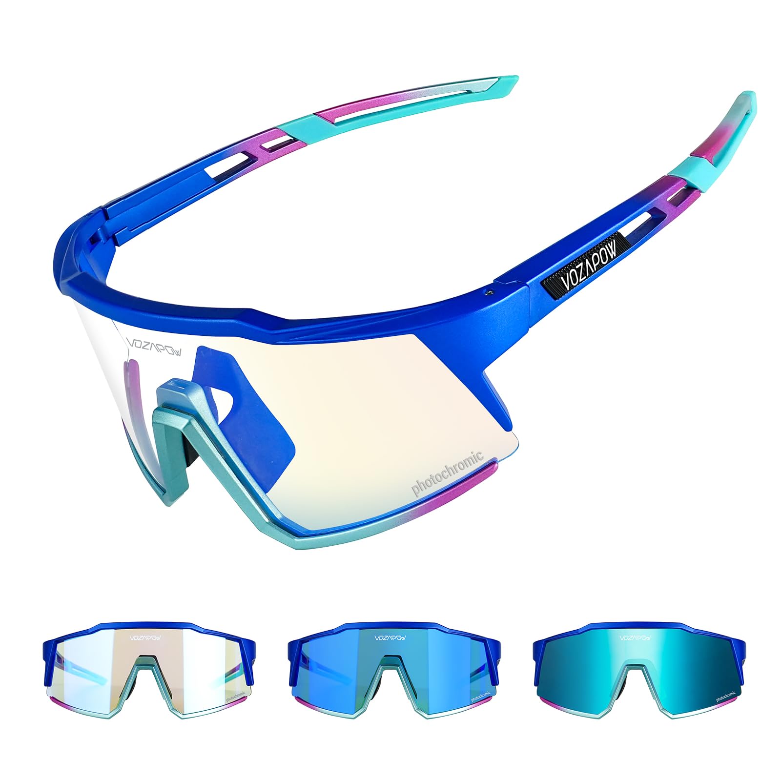 Photochrome Sport-Sonnenbrille XL für Herren und Damen, TR90-Rahmen, Fahrradbrille für Baseball, Laufen, Wandern