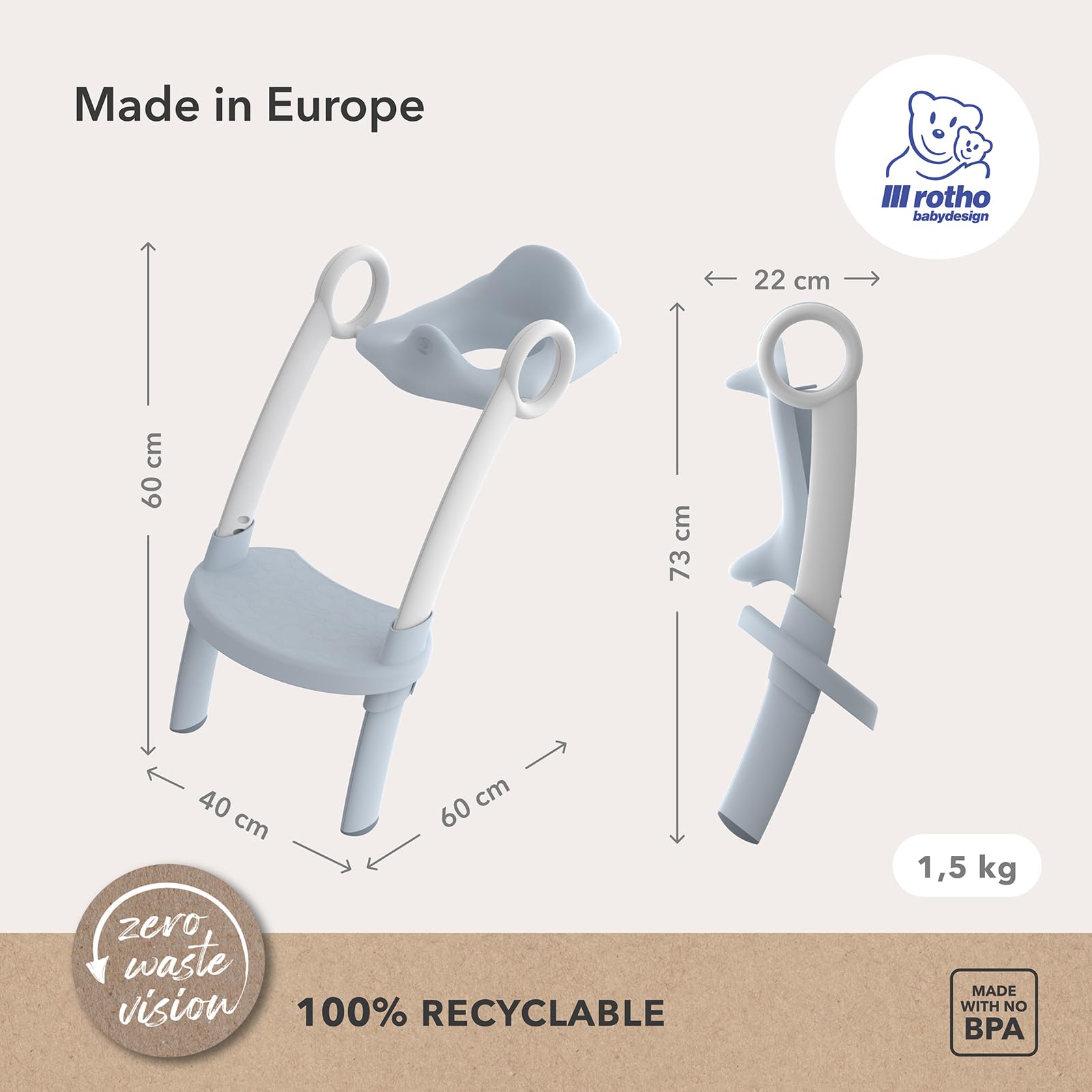 Rotho Babydesign TOP toilet trainer - sedile per wc con scaletta, antiscivolo e regolabile in altezza - vasino trainer per bambini, pieghevole, comodo e facile da pulire, blu