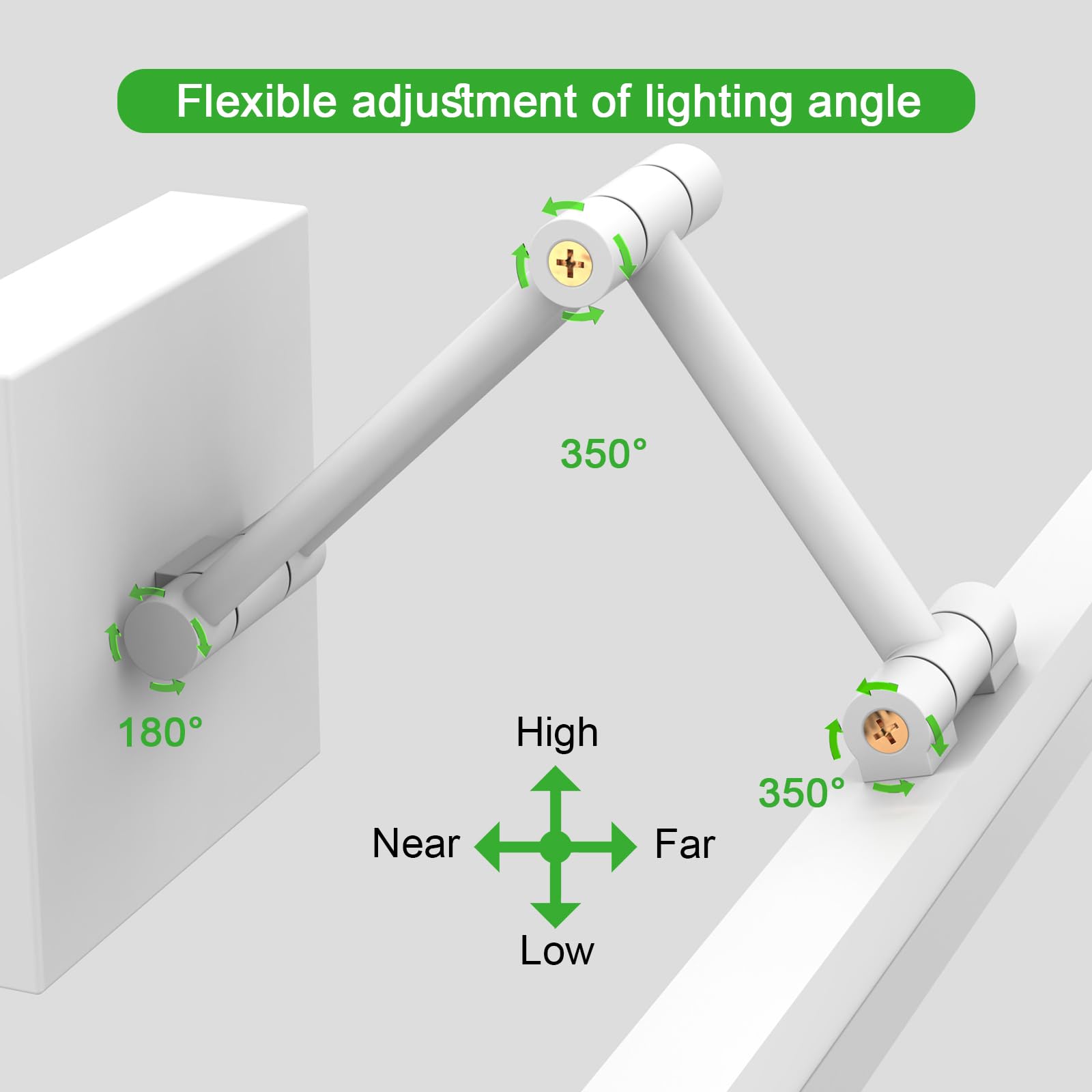 Sytmhoe 12W Spiegellampe Bad 3000K 4500K 6500K Faltbar Teleskophalterung 48.5CM 960LM Badezimmer Wandleuchte Weiß Aluminium