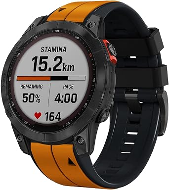 Abanen Quick Fit 26mm Silicone Watch Band for Garmin Fenix 7X / Fenix 6X / Fenix 5X Soft Sport Bi-Color Waterproof Wristband Strap for Garmin Enduro / Enduro 2 Tactix Delta Orange-Black