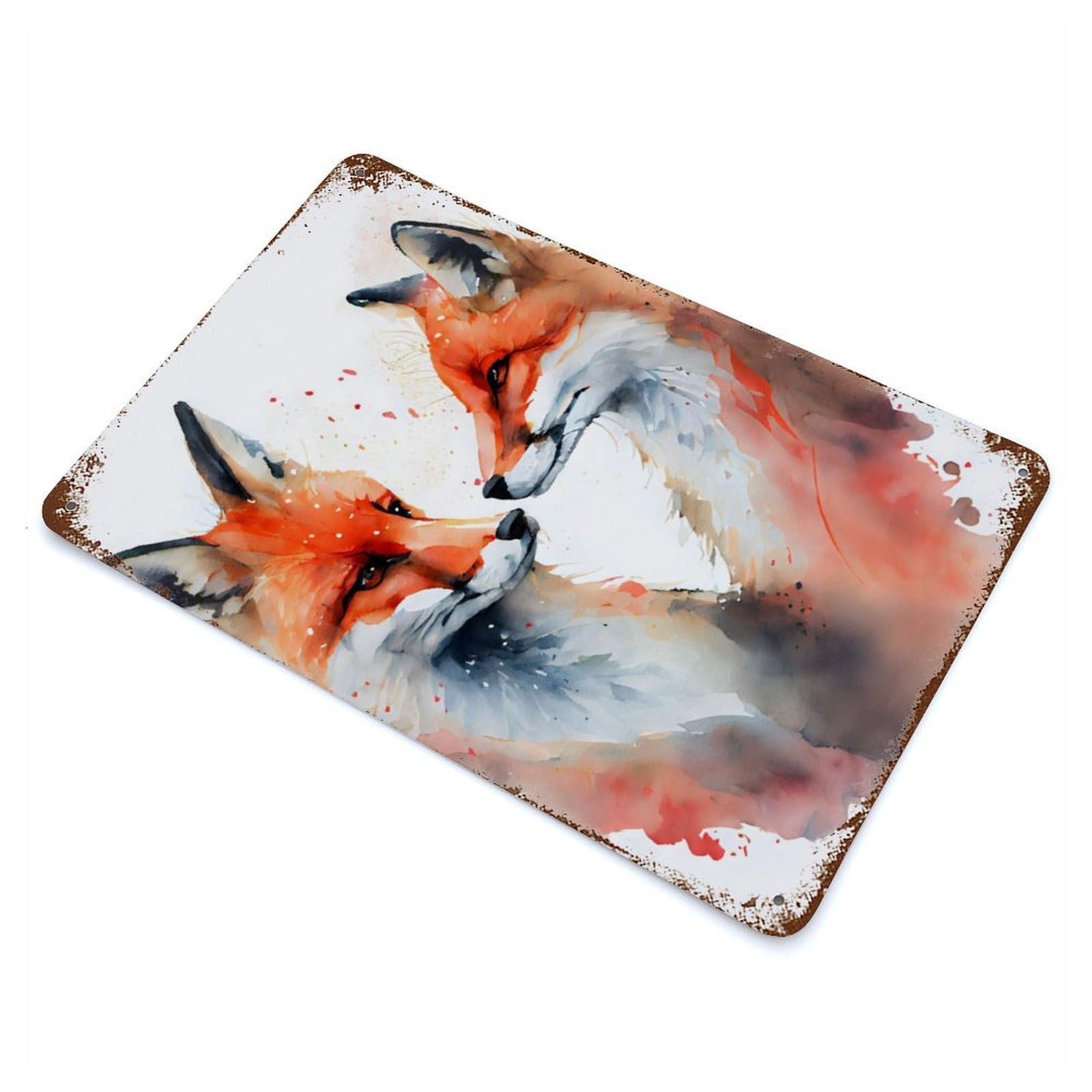 Fox Romantic Couple Rusty Metal Tin Sign 11.8"x7.9", Industrial Home Decor for Garage, Pub Or Kitchen