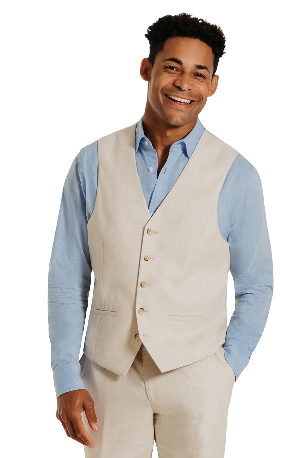 Dobell Mens Cream Waistcoat Lightweight Linen Cotton Blend Regular Fit-M (38-40in)