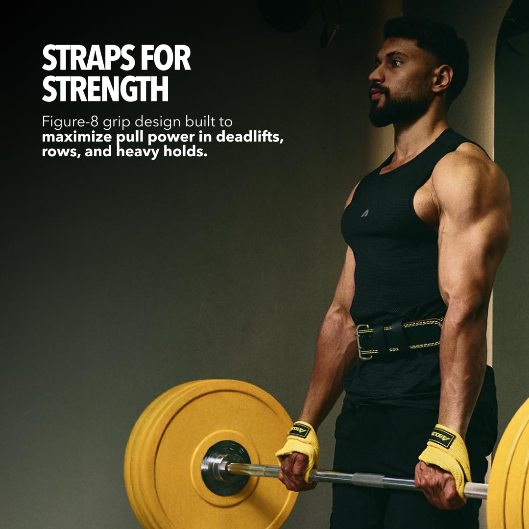 Boldfit Weight Lifting Straps Wrist Supporter for Gym Training, Deadlift Grip Heavy Workout Accessory for Men & Women, Strength Training Weightlifting Strap - 1 Pair - GripX Yellow 4