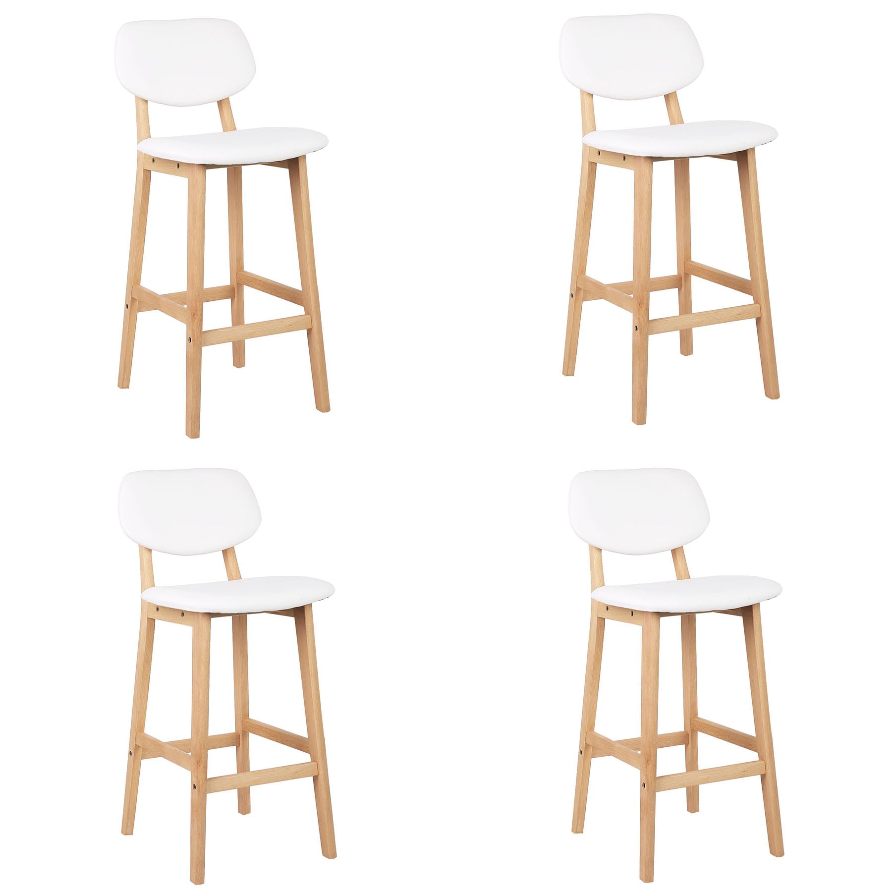 WOLTU Tabouret Bar Lot de 4, Chaise Haute Bois pour Îlot de Cuisine, Salle à Manger, Bistro, avec Dossier et Repose-Pieds, Tabourets en Similicuir, Blanc