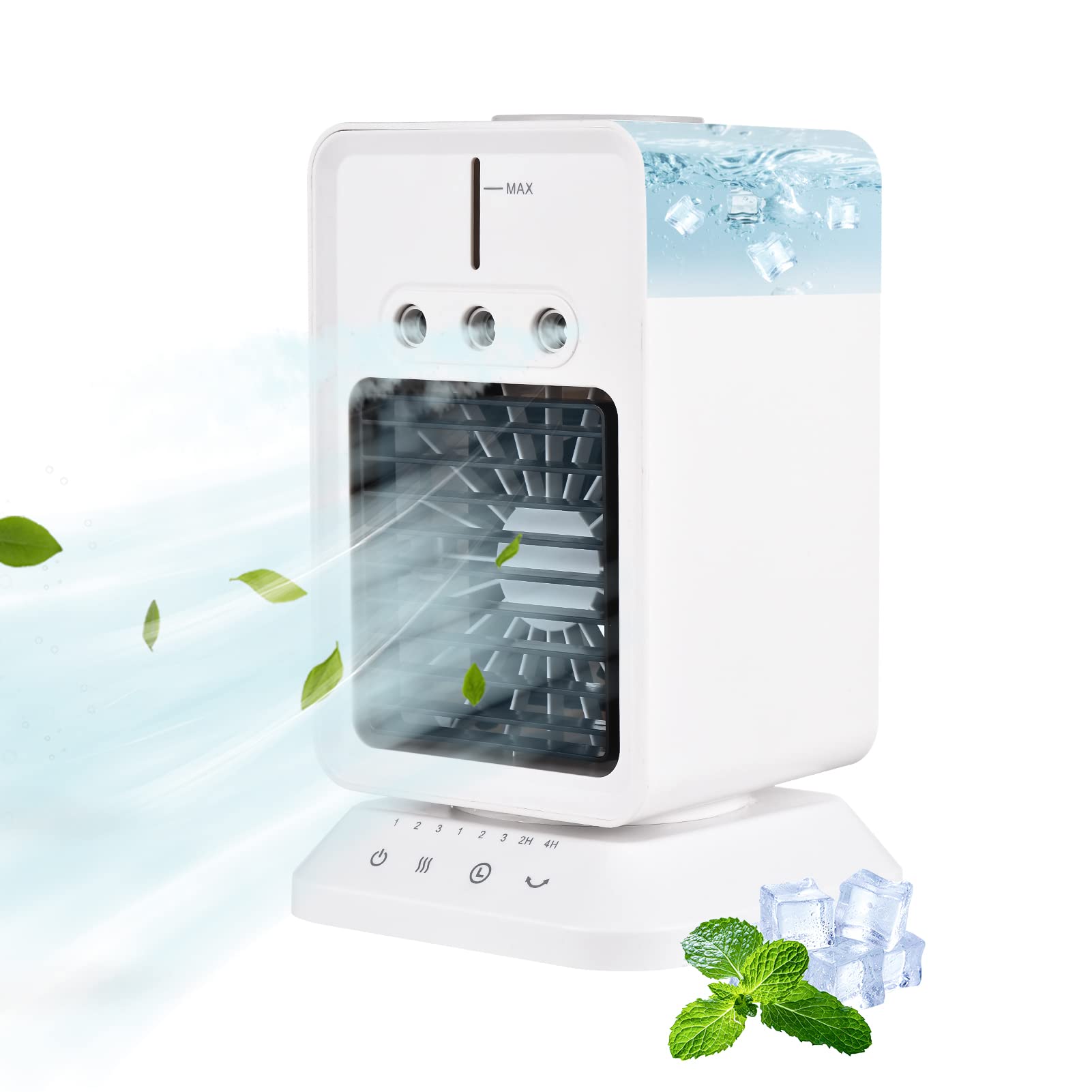 Ventilador Humidificador Más Fresco Portátil con Dirección del Viento, Temporizador y USB para el Hogar, la Oficina y el Camping
