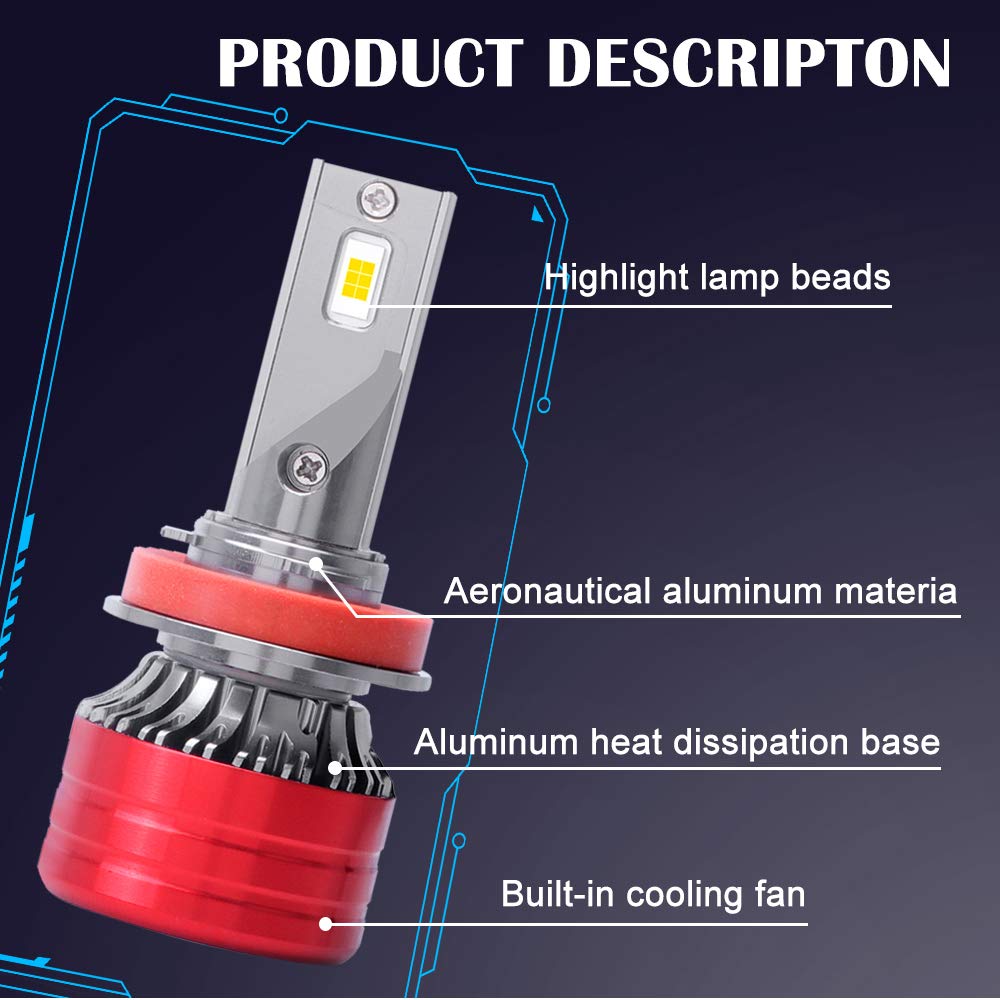 1 para mini rozmiar H8 H9 H11 100 W 2000 lm DOB chipy LED zestaw 6500 K wodoodporne przednie światło przednie samochodu (H8 H9 H11)