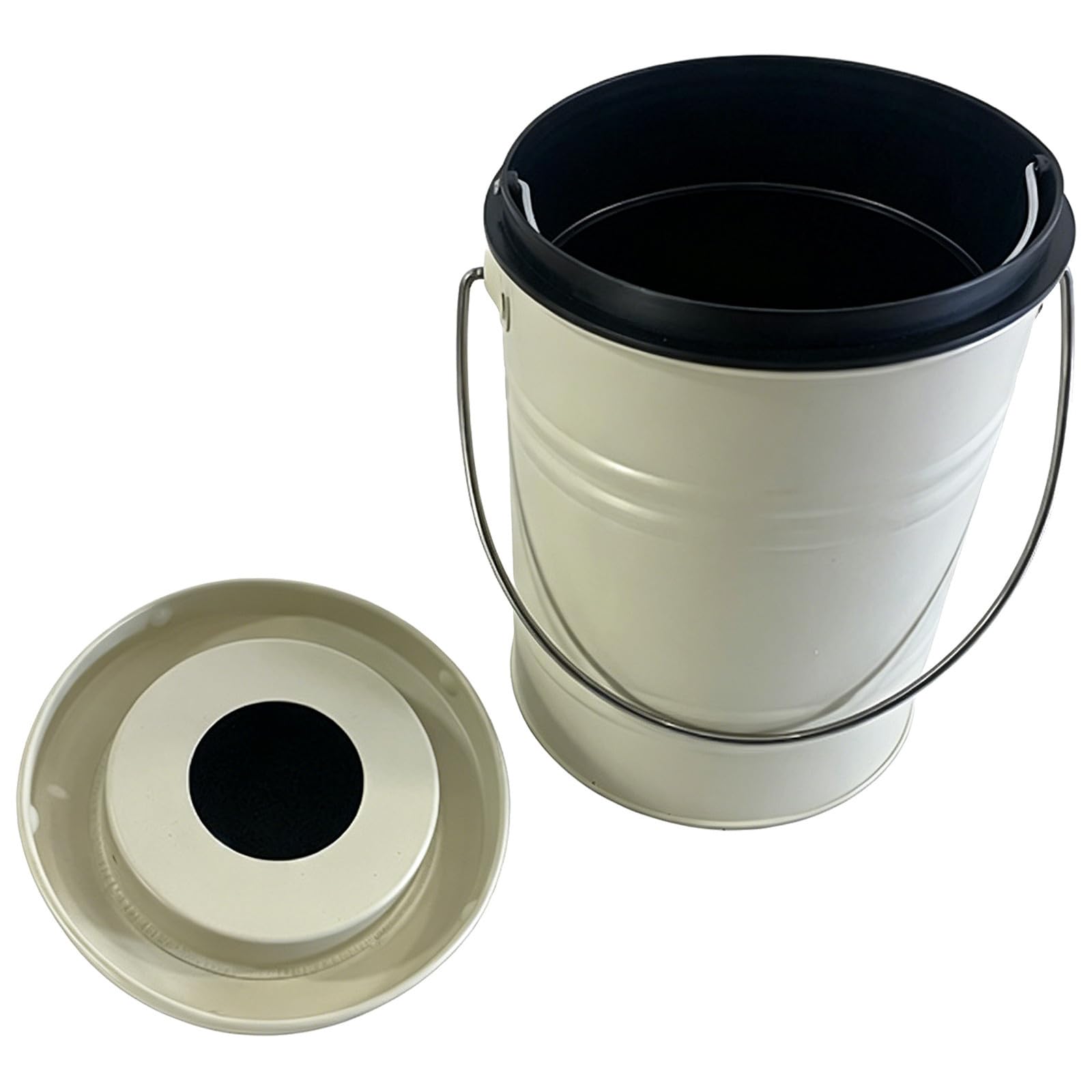 Contenitore e Manico con Coperchio in Metallo Bianco per Compost
