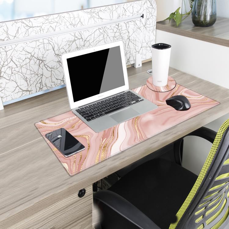 Image of Gold Pink Marble Mouse Pad 24 x 12 inch Mousepad Gaming Desk Mat Large Computer Pad with Non-Slip Base Office Home Work