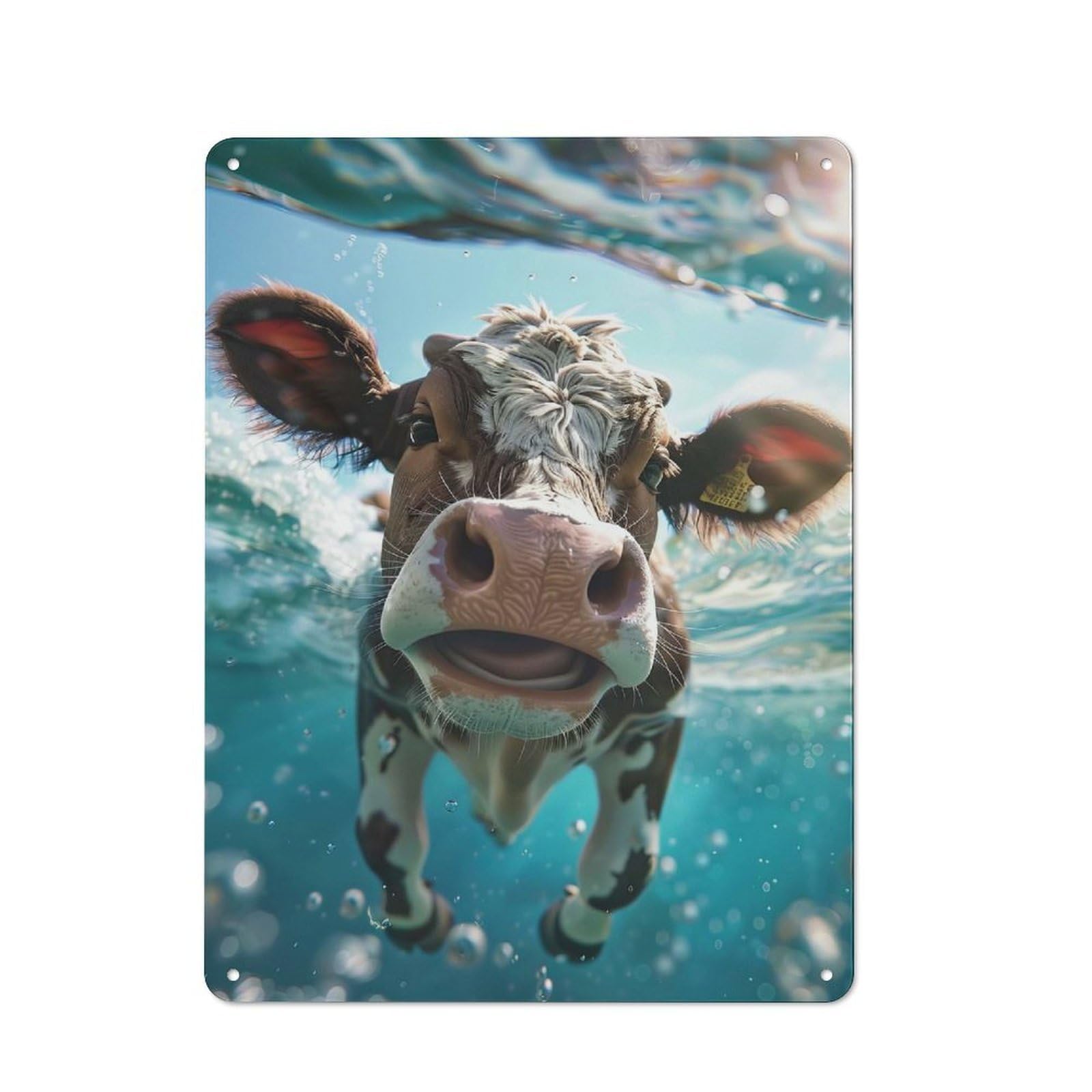 Junmoney Style-20 Tin Wall Plaque 40X30cm With Cow Sea For Hallway Wall, A Decorative Metal Sign For Hallways And Entrance Areas