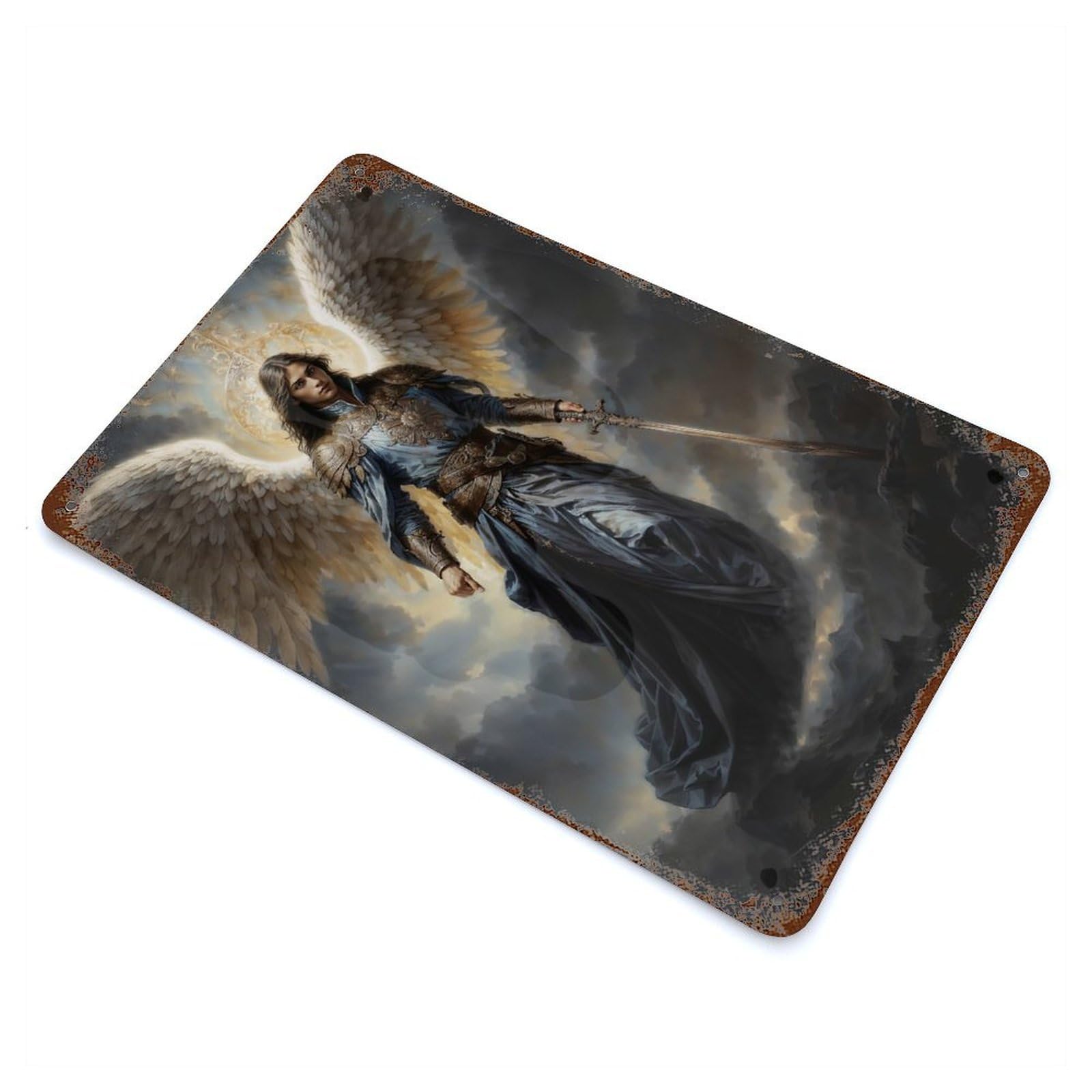 Garage Style Archangel Azrael Aged Metal Wall Plaque 11.8"x7.9", Farmhouse Wall Decor for Bar And Workshop