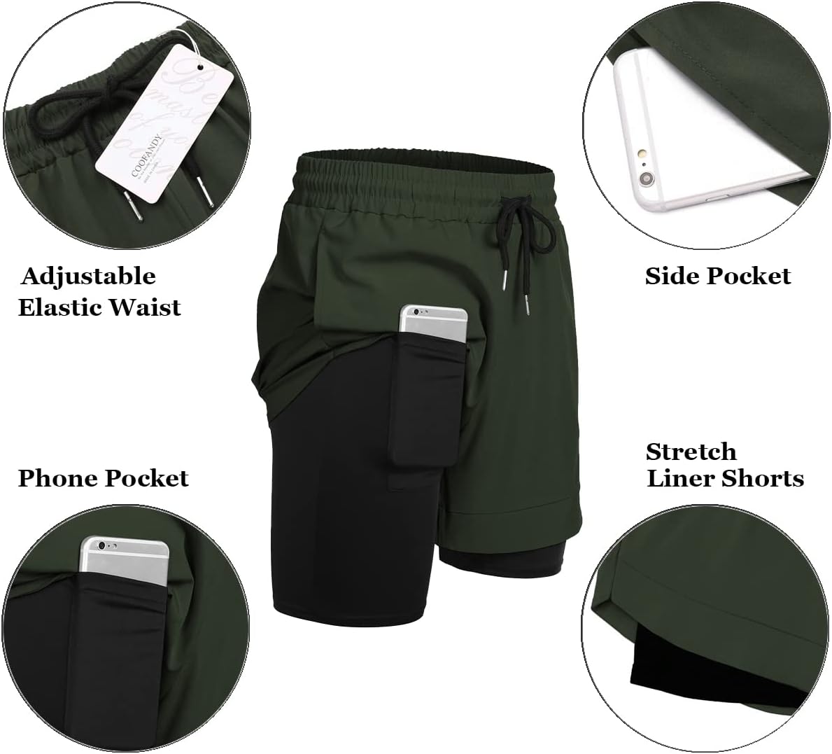 COOFANDY Men's 2 Pack Running Shorts 2 in 1 Workout Shorts Quick Dry Gym Training Athletic Jogger with Phone Pockets - Image 6