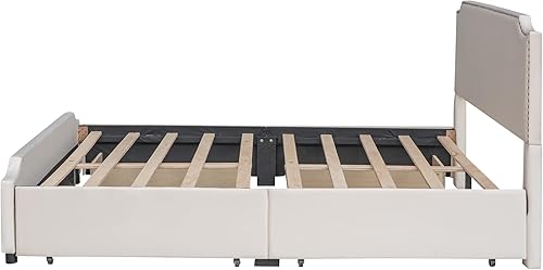 Miniatura 9 de Cama de plataforma tapizada moderna con 4 cajones plataforma de terciopelo de madera maciza con cabecera y estribo cama de plataforma tamaño Queen