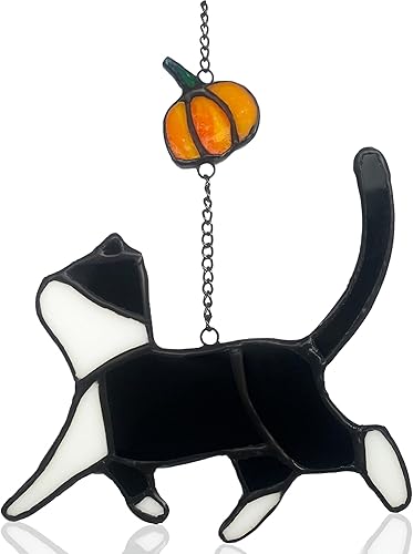 Decoración de Halloween con diseño de calabaza y gato, adorno para ventanas para amantes de los gatos, regalos temáticos de gatos, atrapasoles
