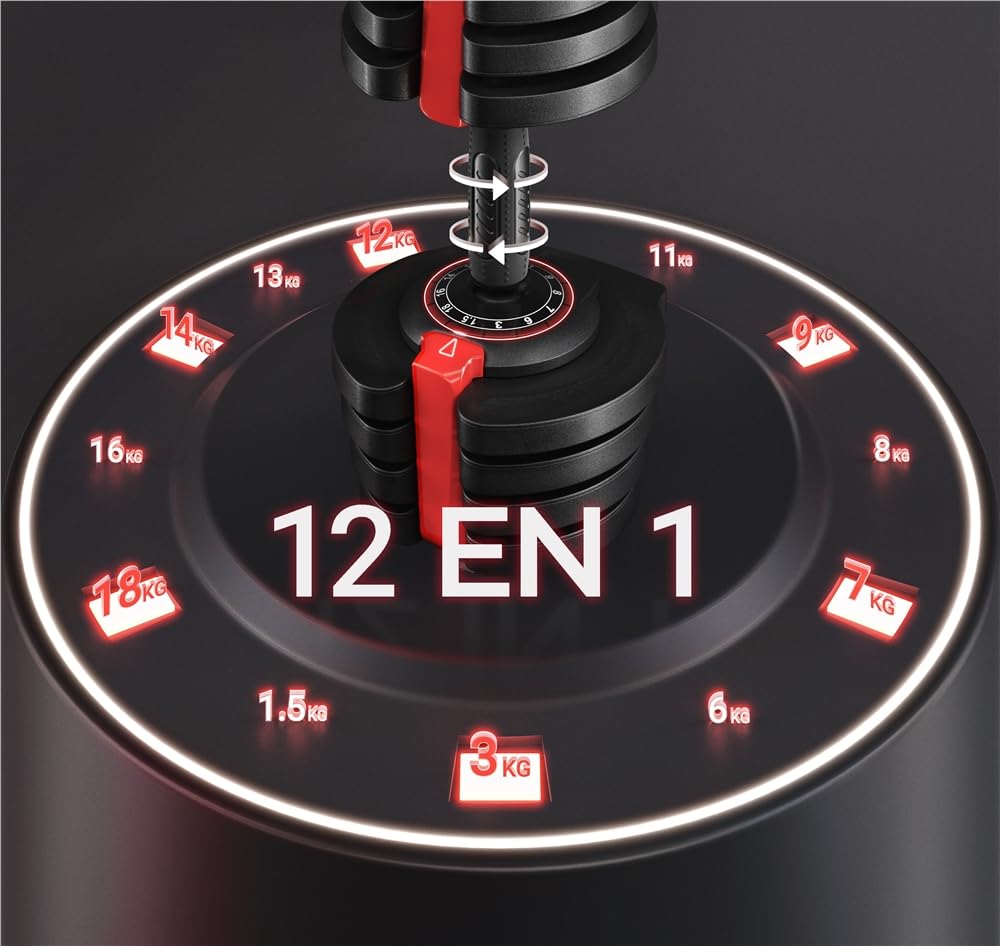 Yaheetech Mancuerna Ajustable 12 en 1/11 en 1 Pesas y Mancuernas Ajuste Rápido de 1.5 a 12.5kg/1,5 a 18kg/3 a 24kg/2 a 40kg con Base de Almacenamiento para Gimnasio en Casa