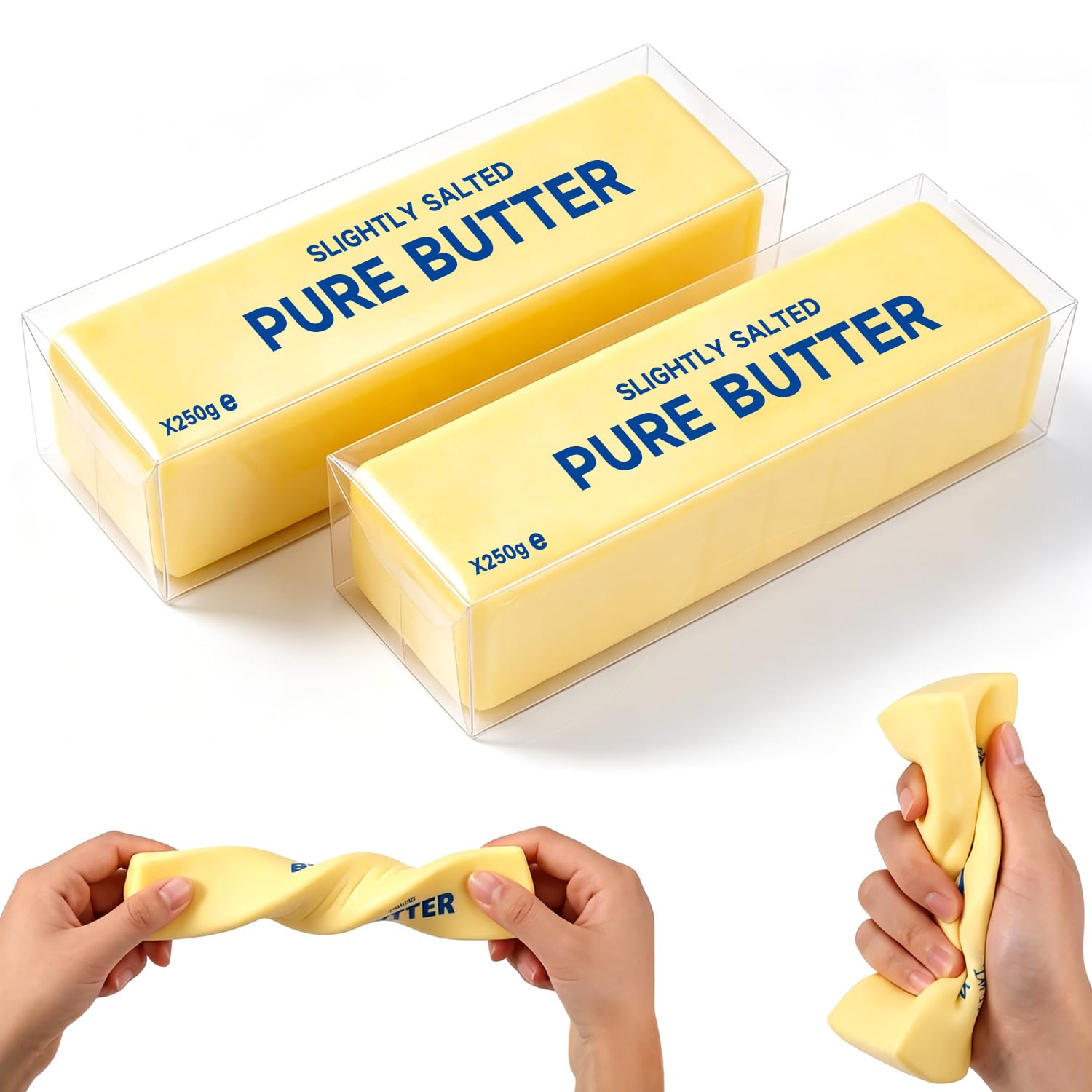 2Pcs Butter Squishy, Soft Butter Squishys Stress Relief Toy, Butter Stick Sensory Balls with PVC Box for Anxiety Relief, Slow Rising Squishy Toys for Adults Kids Gifts, Home Office Desk Decor