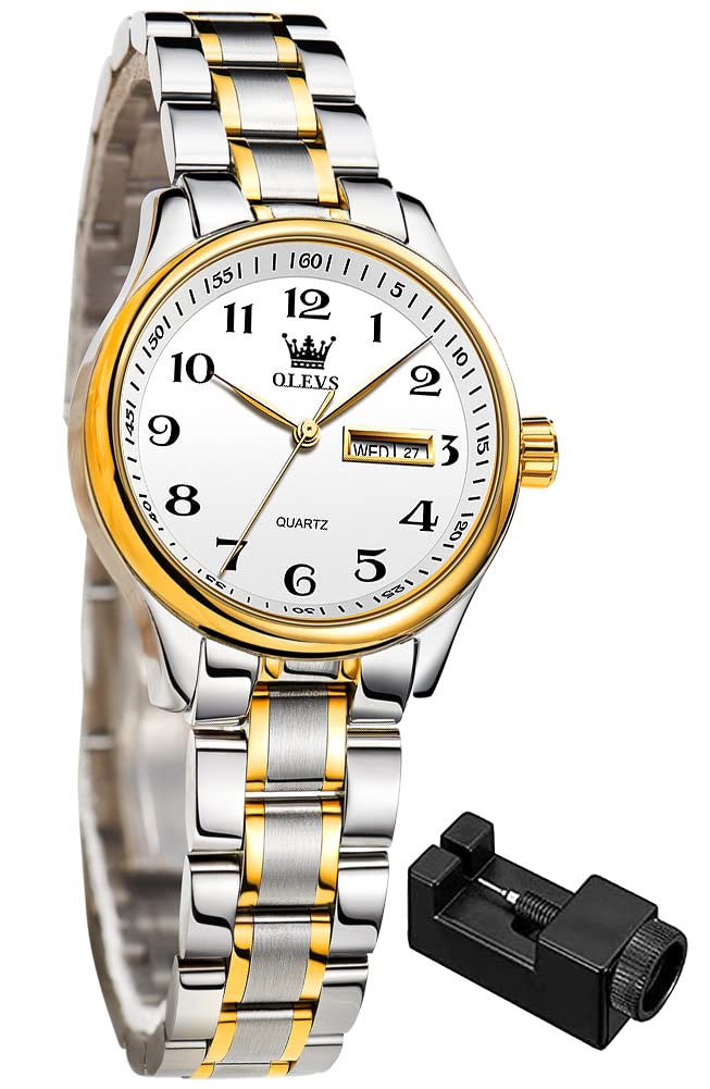 OLEVS Women's Business Dress Watches for Ladies Female Brown Leather Strap Small Face Dress Analog Quartz Wrist Watch with Calendar Day Date Waterproof Luminous Gift Classic Casual Retro Band
