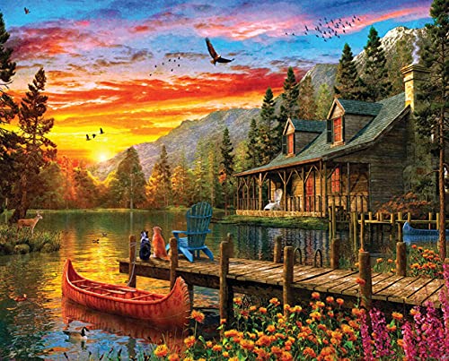 Springbok's 1000 Piece Jigsaw Puzzle Cabin Evening Sunset